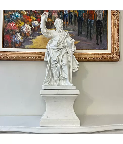 imagem de Escultura São Paulo em Mármore Branco 61cm IMP344 Para Ambientes Clássicos