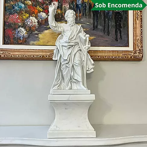 imagem de Escultura São Paulo em Mármore Branco 61cm IMP344 Para Ambientes Religiosas 