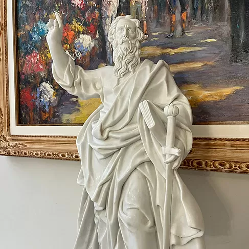 imagem de Escultura São Paulo em Mármore Branco 61cm IMP344 Para Ambientes Religiosas 