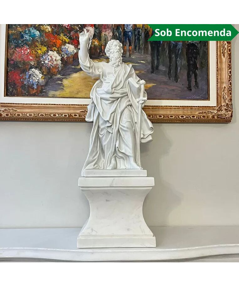 imagem do produto Escultura S�o Paulo em M�rmore Branco 61cm IMP344 Para Ambientes Religiosas 