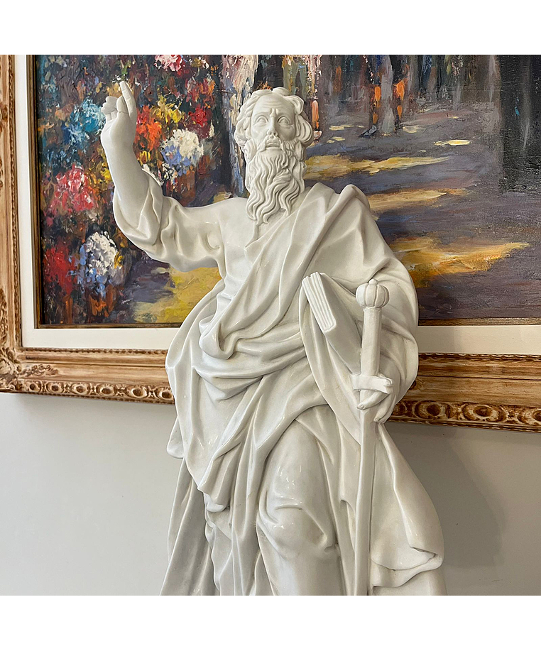 imagem do produto Escultura S�o Paulo em M�rmore Branco 61cm - IMP344