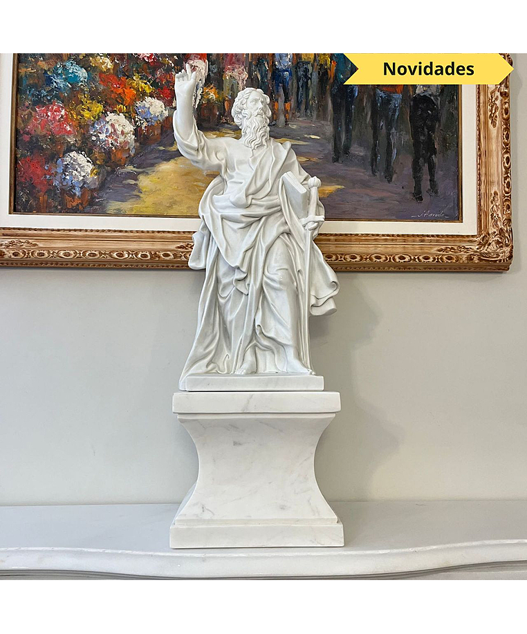 imagem do produto Escultura S�o Paulo em M�rmore Branco 61cm - IMP344