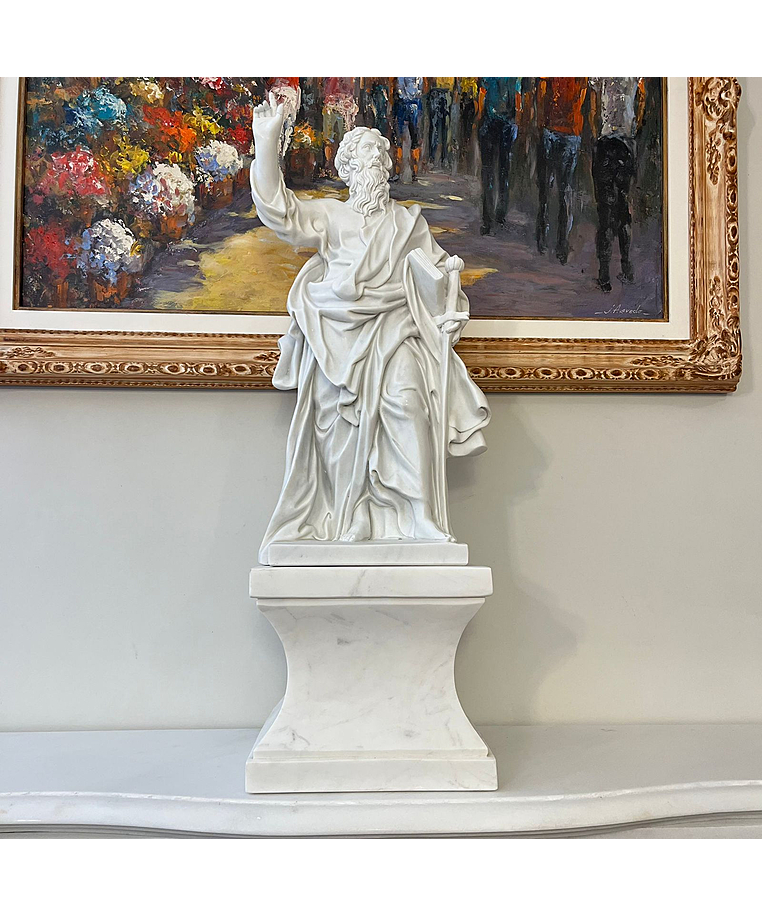 imagem do produto Escultura S�o Paulo em M�rmore Branco 61cm - IMP344