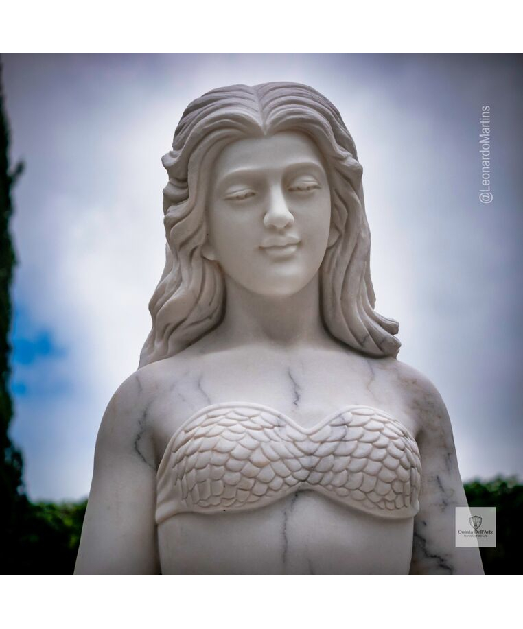 imagem do produto Escultura Sereia Sentada M�rmore Branco 120cm - EMP769 Arte Cl�ssica para Jardins