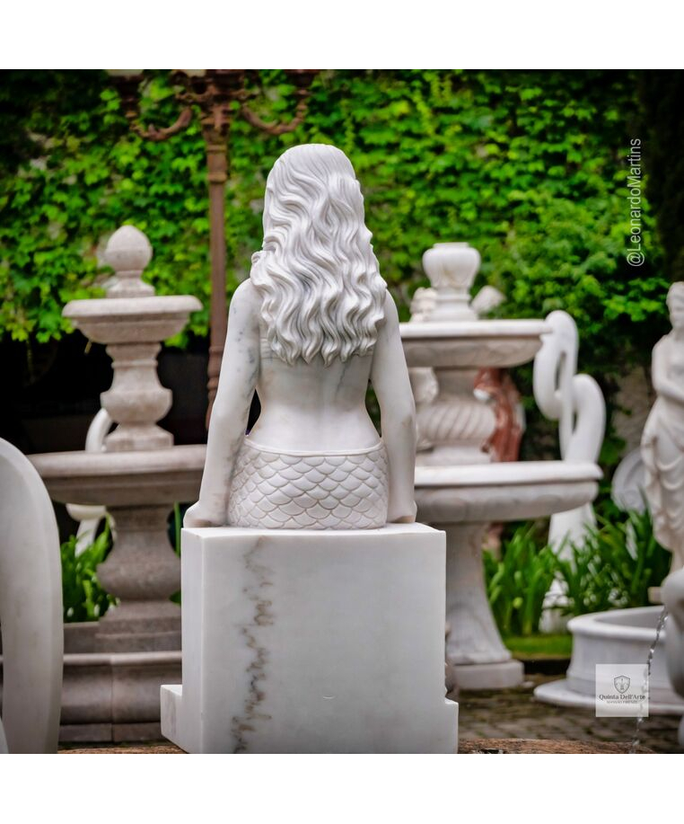 imagem do produto Escultura Sereia Sentada M�rmore Branco 120cm - EMP769 Arte Cl�ssica para Jardins