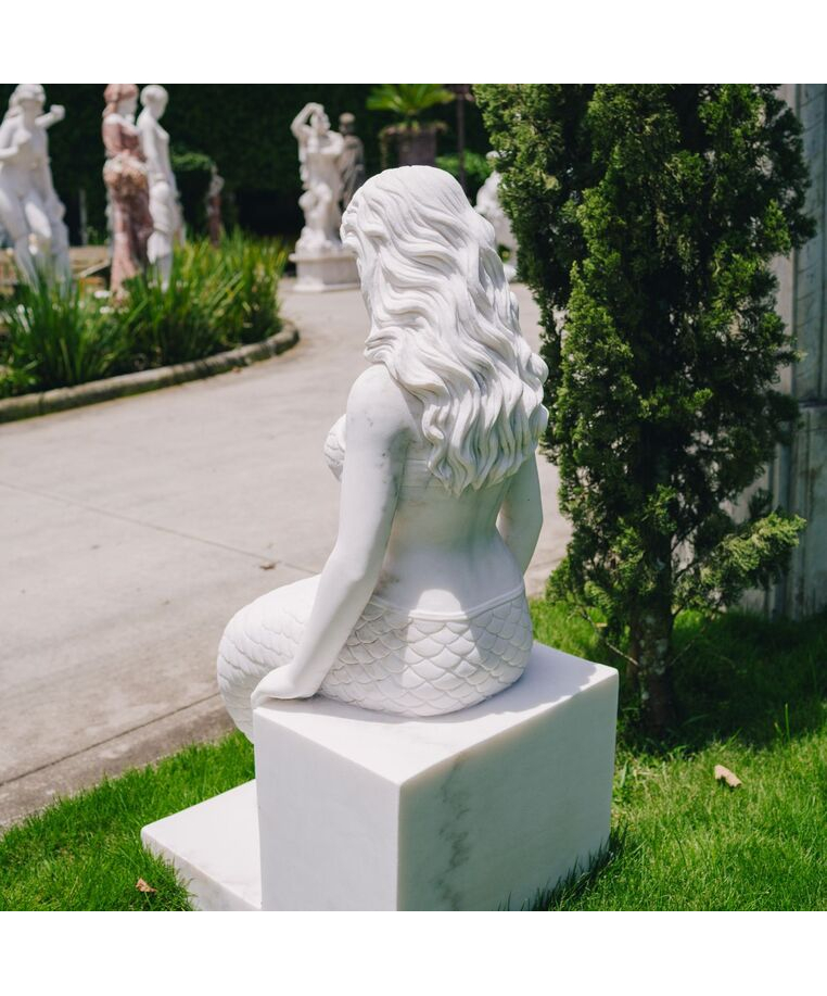 imagem do produto Escultura Sereia Sentada M�rmore Branco 120cm - EMP769 Arte Cl�ssica para Jardins