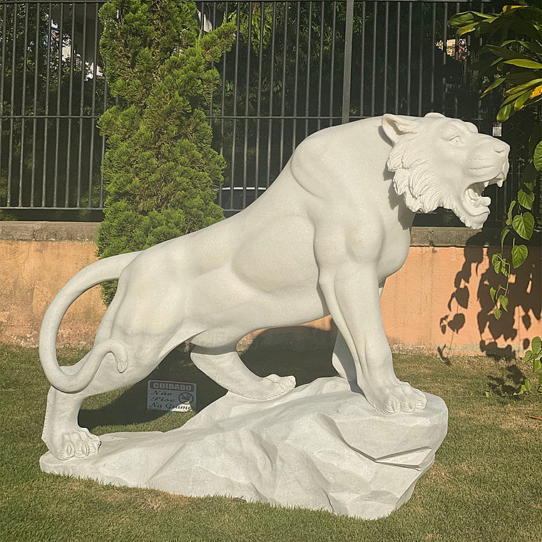 imagem do produto Escultura Tigre M�rmore Branco 120cm - EMP503D Eleg�ncia e Poder Cl�ssico