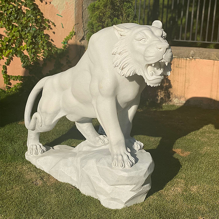 imagem do produto Escultura Tigre M�rmore Branco 120cm - EMP503D Eleg�ncia e Poder Cl�ssico