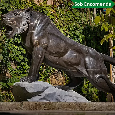 imagem de Escultura Tigre Mármore Negro 120cm  - EMP508E Paisagismo de Luxo