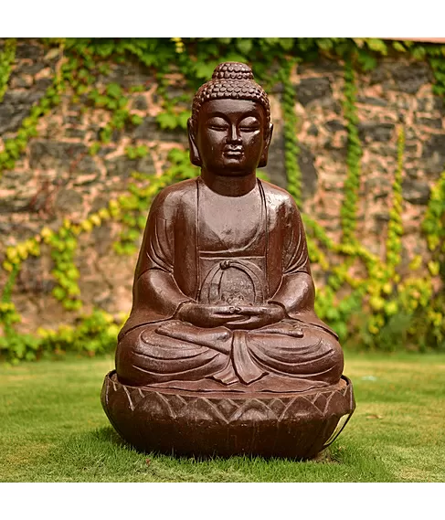 imagem de Fonte Buda Flor de Lótus em Ferro Fundido 100cm - FF162 Serenidade e Sofisticação