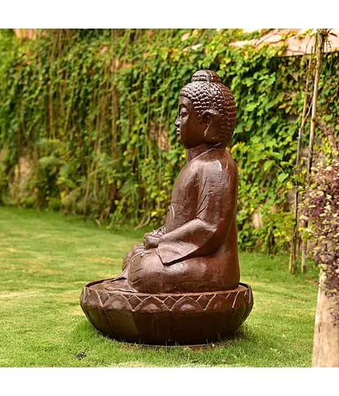 imagem de Fonte Buda Flor de Lótus em Ferro Fundido 100cm - FF162 Serenidade e Sofisticação