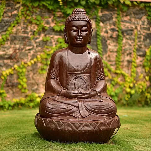 imagem de Fonte Buda Flor de Lotus em Ferro Fundido 100cm - FF162 Serenidade e Sofisticação