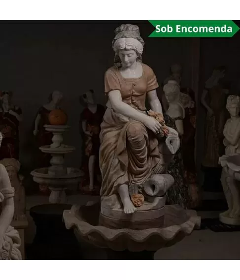 imagem de Fonte de Água Camponesa em Mármore 190cm FMP144 |Charme Rústico e Sofisticação para Jardim