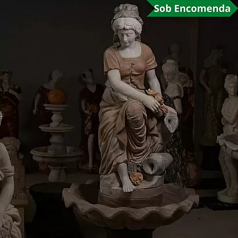 imagem de Fonte de Água Camponesa em Mármore 190cm FMP144 Charme Rústico e Sofisticação para Jardim