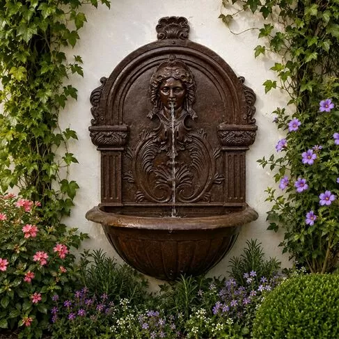 imagem de Fonte de Parede Face de Princesa em Ferro Fundido 120cm - FF160B Design Clássico