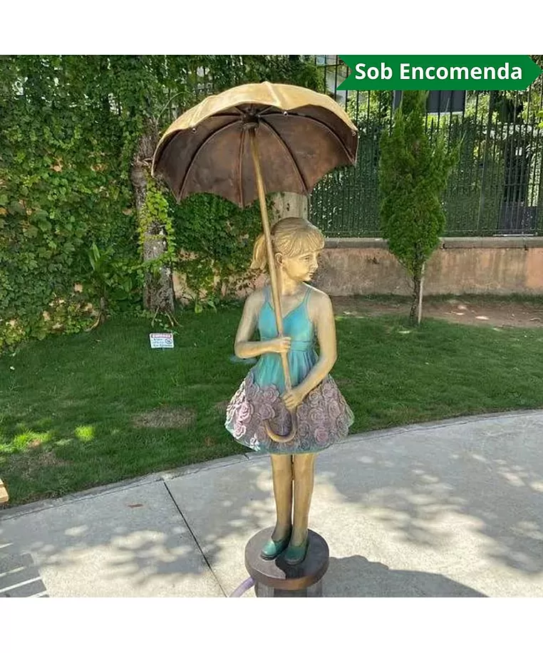 imagem de Fonte em Bronze Menina com Sombrinha 168cm FBZ206 | Design Escultural de Luxo 