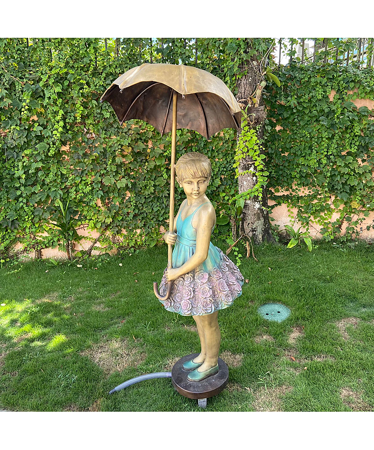 imagem do produto Fonte em Bronze Menina com Sombrinha 168cm - FBZ206 Design Escultural de Luxo 