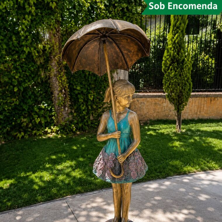 imagem do produto Fonte em Bronze Menina com Sombrinha 168cm - FBZ206 Design Escultural de Luxo 