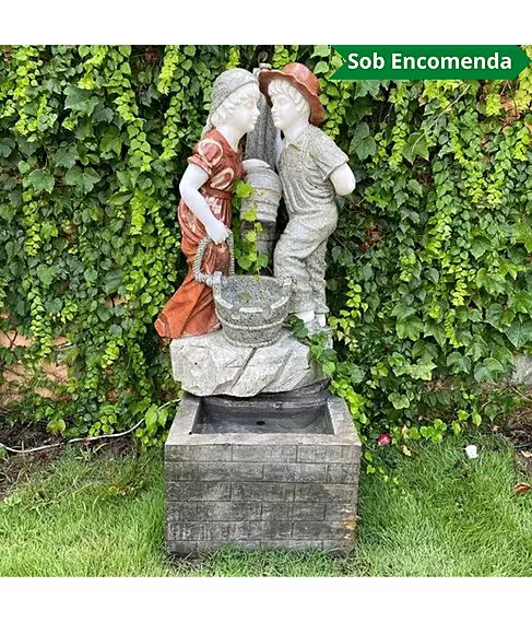 imagem de Fonte Menina e Menino em Mármore 130cm FMP147 | Jardins Elegantes