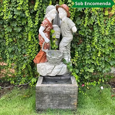 imagem de Fonte Menina e Menino em Mármore 130cm - FMP147 Jardins Elegantes