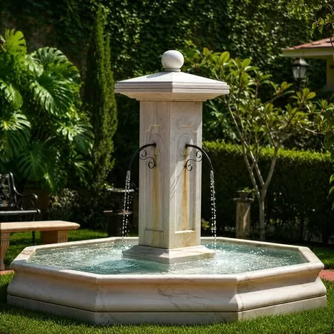 imagem de Fonte Moderna para Lago G 243cm em Mármore - FMP168  Elegância Monumental para Paisagismo