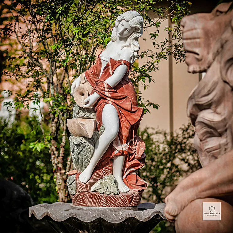 imagem de Fonte Ninfa com Cântaro em Mármore 190cm - FMP204 Elegância Clássica para Jardins Luxuosos