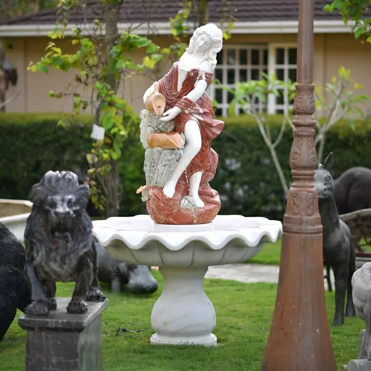 imagem de Fonte Ninfa com Cântaro em Mármore 190cm - FMP204 Elegância Clássica para Jardins Luxuosos