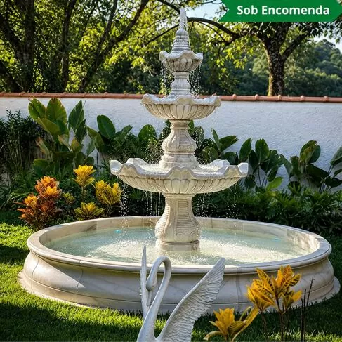 imagem de Fonte Ornamental de Jardim Estilo Clássico Mármore Branco - FMP199