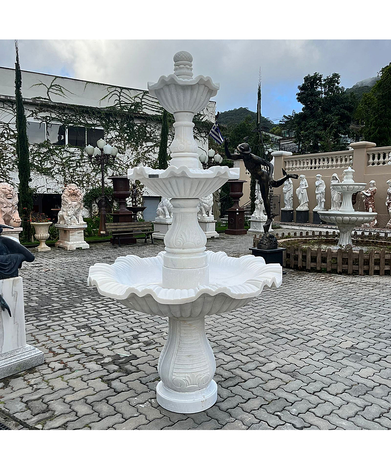 imagem do produto Fonte Para Jardim Externo Grande 3 Pratos em M�rmore Branco 230cm - FMP221