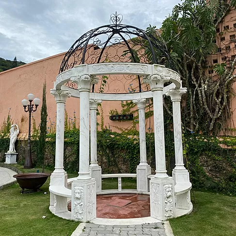imagem de Gazebo de Mármore Branco 270cm - VRMP278 Jardins de Luxo