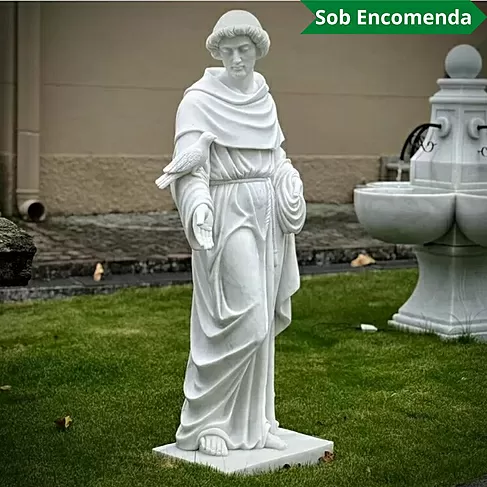 imagem de Imagem de São Francisco em Mármore Branco 160cm - IMP357 Fé e Serenidade Clássica