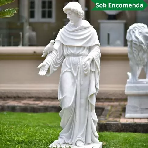 imagem de Imagem de São Francisco em Mármore Branco 160cm - IMP357 Fé e Serenidade Clássica