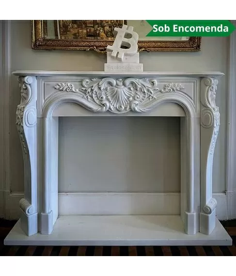 imagem de Lareira Bolonha em Mármore Branco 130cm VRMP346 Clássica e Sofisticada para Alto Padrão