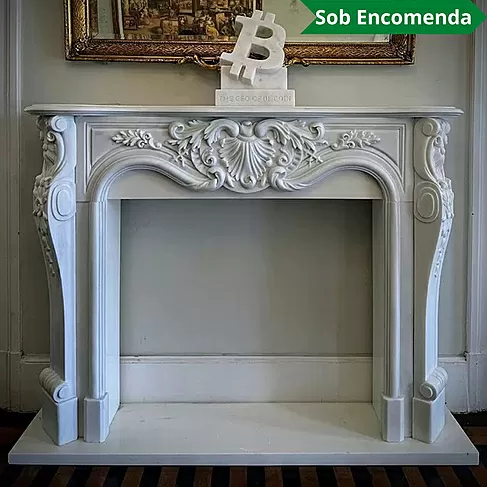 imagem de Lareira Bolonha em Mármore Branco 130cm VRMP346 Clássica e Sofisticada para Alto Padrão