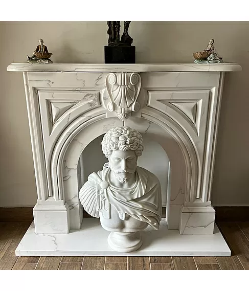 imagem de Lareira Mlaga em Mrmore Branco 130cm - VRMP345