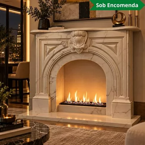 imagem de Lareira Málaga em Mármore Branco 130cm VRMP345