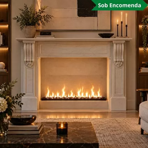 imagem de Lareira Palermo em Mármore Branco 119cm VRMP354 Sofisticada para Ambientes de Alto Padrão 