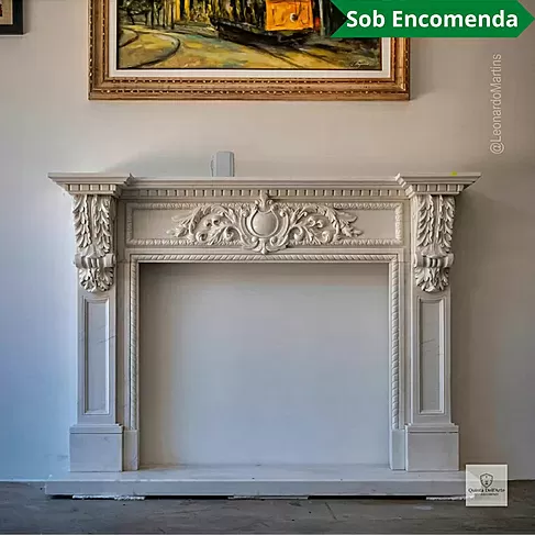 imagem de Lareira Ravena em Mármore Branco 113cm VRMP353 Elegante para Ambientes de Alto Padrão 