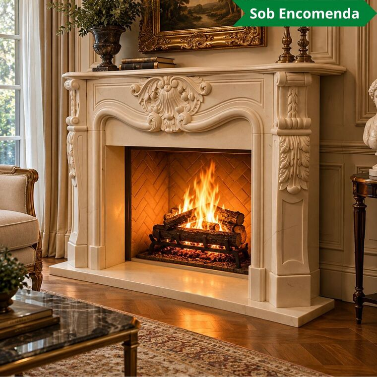 imagem do produto Lareira Turim em M�rmore Branco 130cm VRMP348 Cl�ssica para Ambientes Sofisticados 