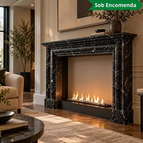 imagem de Lareira Vicenza em Mármore Preto 125cm VRMP355 Sofisticada para Ambientes de Alto Padrão 