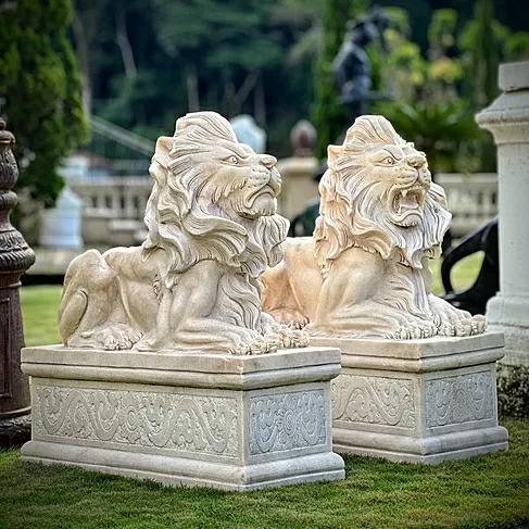 imagem de Par de Escultura Leão Deitado G em Mármore 100cm EMP377 Elegância e Sofisticação