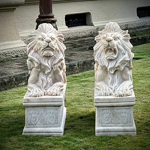 imagem de Par de Escultura Leão Deitado G em Mármore 100cm EMP377 Elegância e Sofisticação