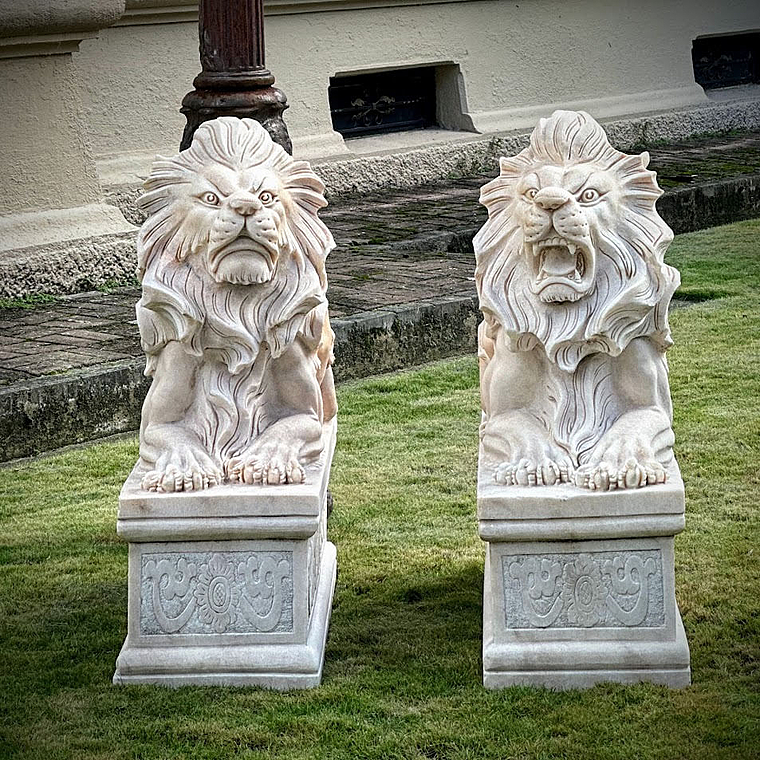imagem do produto Par de Escultura Le�o Deitado G em M�rmore 100cm EMP377 Eleg�ncia e Sofistica��o