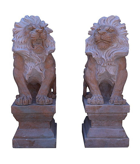 imagem de Par de Escultura Leo Rosa Sentado 80cm - EMP402