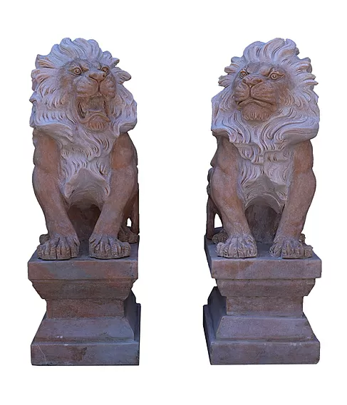 imagem de Par de Escultura Leo Rosa Sentado 80cm - EMP402