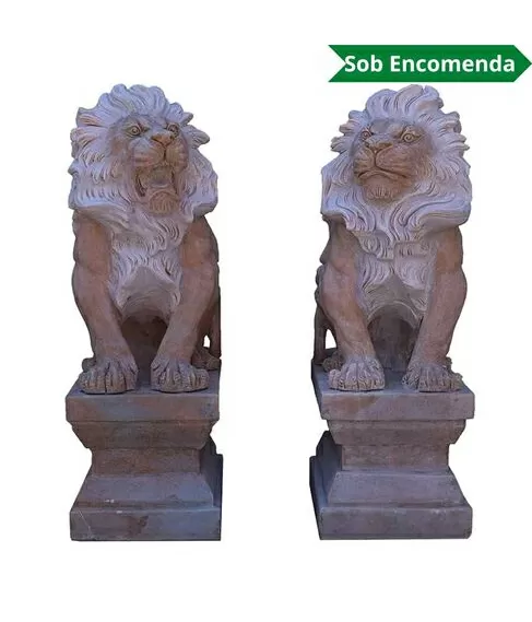 imagem de Par de Escultura Leão Rosa Sentado 80cm - EMP402