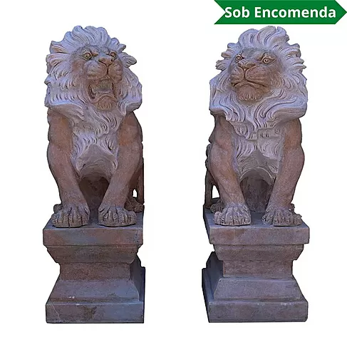 imagem de Par de Escultura Leão Rosa Sentado 80cm EMP402 Elegância e Charme Clássico