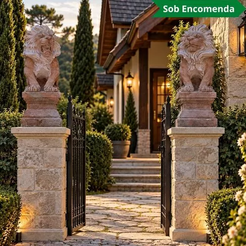 imagem de Par de Escultura Leão Rosa Sentado 80cm EMP402 Elegância e Charme Clássico