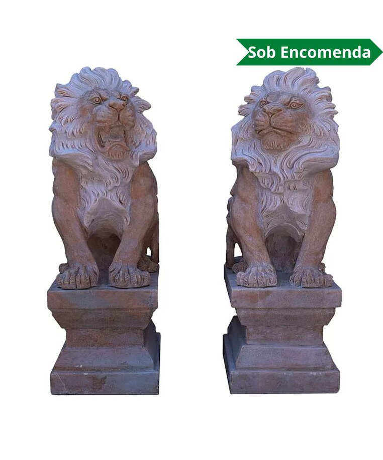 imagem do produto Par de Escultura Le�o Rosa Sentado 80cm - EMP402