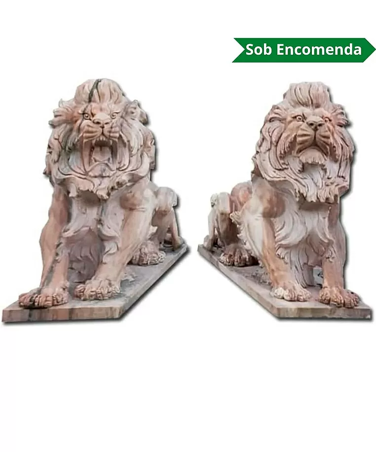 imagem do produto Par de Escultura Le�o Rosado 170cm EMP424 Eleg�ncia e Impacto Cl�ssico